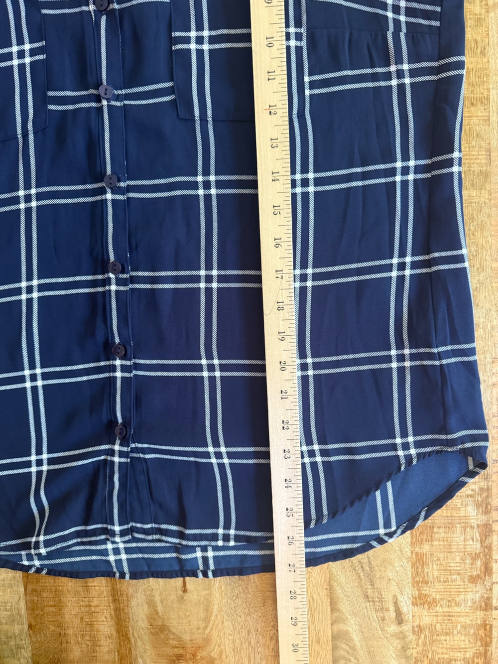 Fortune + Ivy Navy Windowpane Plaid Button Front Blouse Top Size Large - Picture 12 of 12